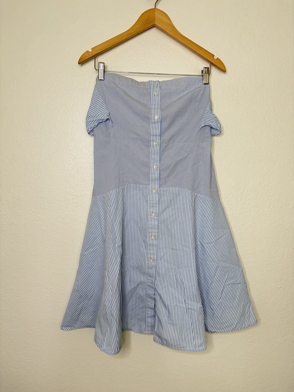 Tome NYC Blue Striped Cotton Tie Back Button Up Dress Size 4 Preppy Old Money